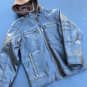 Brown Faux Leather Jacket / Boys / Hood / M